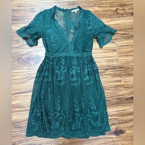 Haute Monde dark green lace overlay dress, size Small
